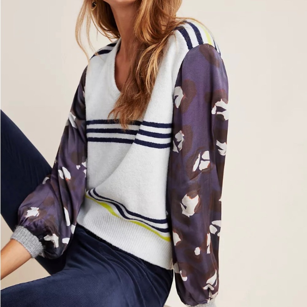 Anthropologie | Long Sleeve Sweater Blouse | Floral Stripe